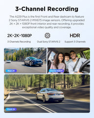 VIOFO A229 Plus 3CH 2K+2K+1080P HDR 5GHz Wi-Fi GPS Voice Control 3 Channel Dash Camera with Dual Sony STARVIS 2 Sensor