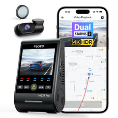 كاميرا مزدوجة للوحة القيادة VIOFO A229 PRO 2CH أمامية وخلفية بدقة 4K+2K HDR مع مستشعرين من Sony STARVIS ورؤية ليلية فائقة والتحكم الصوتي