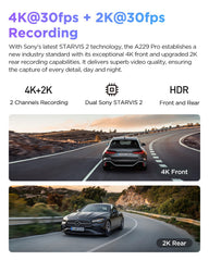 كاميرا مزدوجة للوحة القيادة VIOFO A229 PRO 2CH أمامية وخلفية بدقة 4K+2K HDR مع مستشعرين من Sony STARVIS ورؤية ليلية فائقة والتحكم الصوتي
