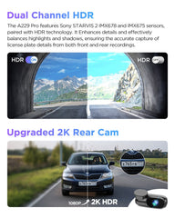 كاميرا مزدوجة للوحة القيادة VIOFO A229 PRO 2CH أمامية وخلفية بدقة 4K+2K HDR مع مستشعرين من Sony STARVIS ورؤية ليلية فائقة والتحكم الصوتي