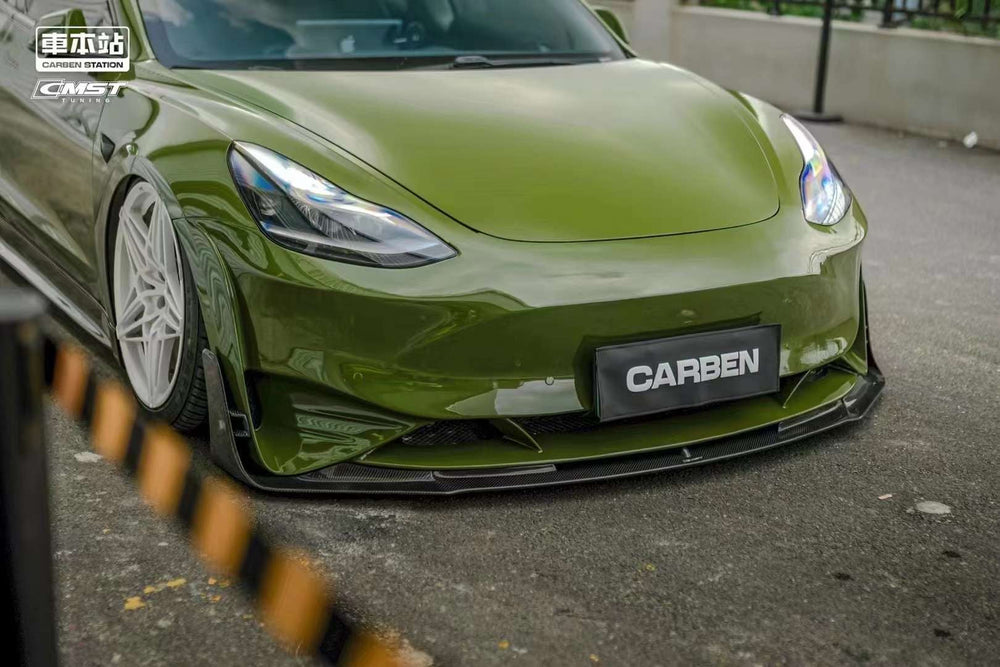 New Release!! CMST Carbon Fiber Front Bumper & Front Lip for Tesla Model 3 Ver.2