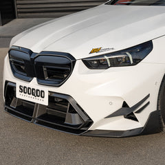 SOOQOO BMW M5 G90 carbon fibre front splitter - rear three-quarter view