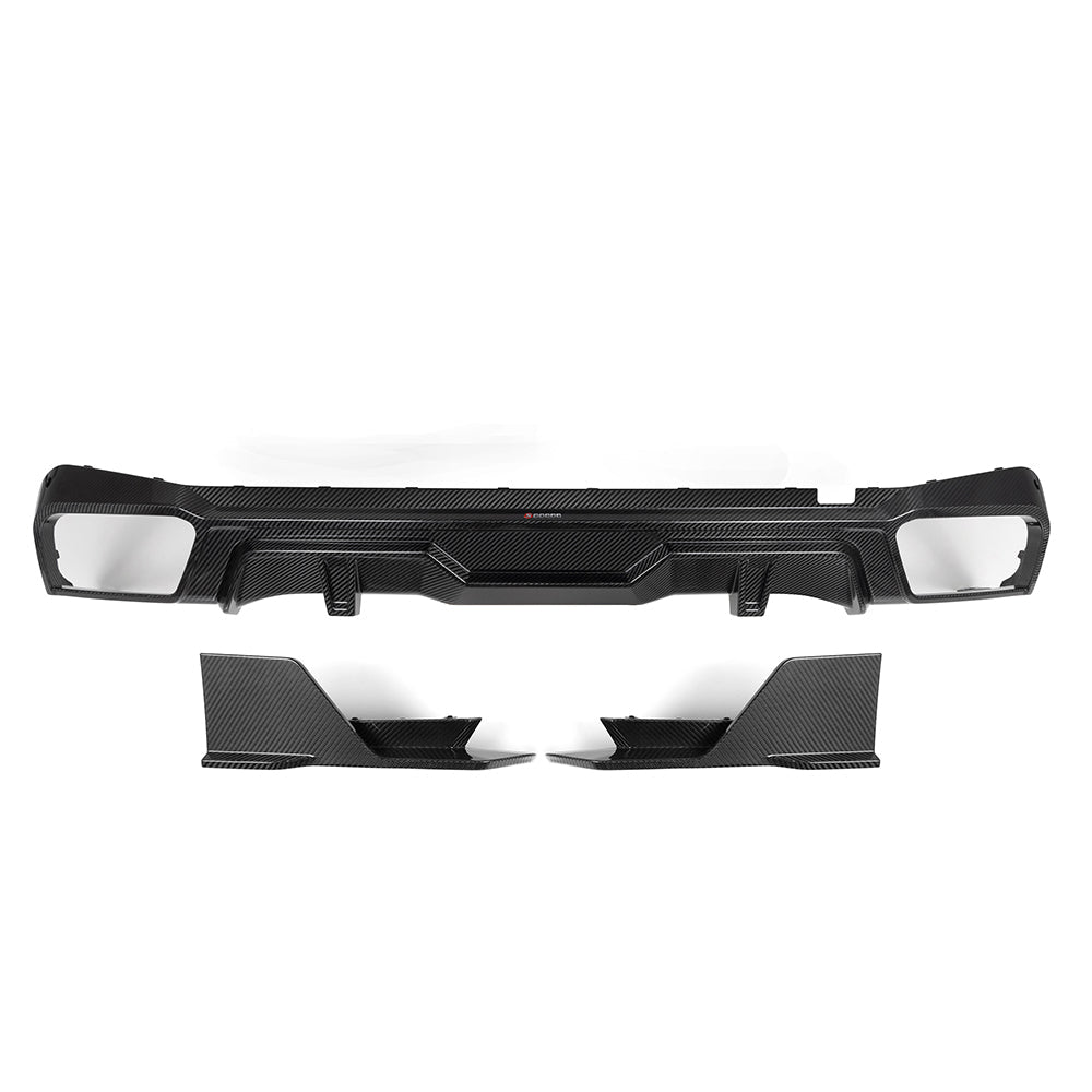 SOOQOO BMW X5 G05 carbon fibre rear diffuser - front three-quarter view