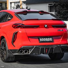 SOOQOO BMW X6M F96 carbon fibre rear diffuser - rear three-quarter view