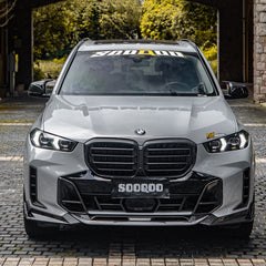 SOOQOO BMW X5 G05 carbon fibre front splitter - rear three-quarter view