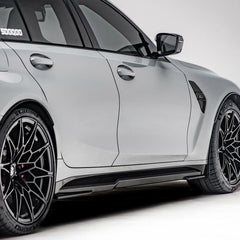 SOOQOO BMW M4 G82 carbon fibre side skirt - rear three-quarter view