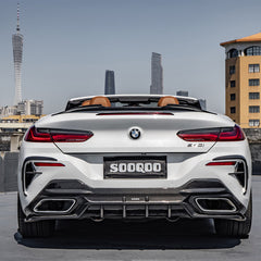 SOOQOO BMW 8 Series G14 carbon fibre rear diffuser - rear three-quarter view