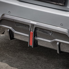SOOQOO BMW 2 Series G42 carbon fibre rear diffuser - close-up of carbon fibre weave detail
