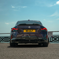 SOOQOO BMW 2 Series G42 carbon fibre rear diffuser - rear three-quarter view