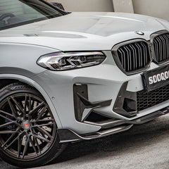 SOOQOO BMW X3M F97 carbon fibre front side vent - rear three-quarter view