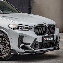 SOOQOO BMW X3M F97 carbon fibre front splitter - rear three-quarter view