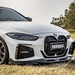 SOOQOO BMW 4 Series G22 carbon fibre front splitter - rear three-quarter view