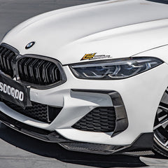 SOOQOO BMW 8 Series G14 carbon fibre front side vent - rear three-quarter view