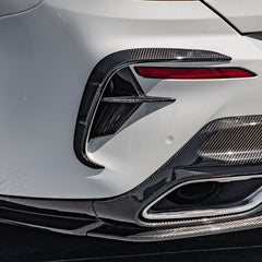 SOOQOO BMW 8 Series G14 carbon fibre rear vent trim - rear three-quarter view