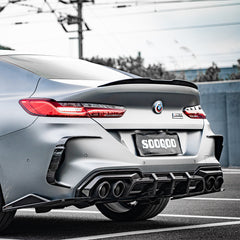 SOOQOO BMW M8 F92 carbon fibre rear vent trim - close-up of carbon fibre weave detail