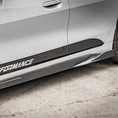 SOOQOO BMW 4 Series G26 carbon fibre side skirt - close-up of carbon fibre weave detail