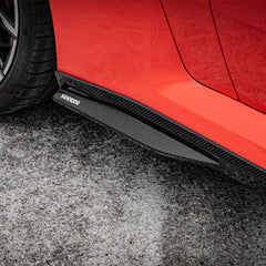 SOOQOO BMW M2 G87 carbon fibre side skirt - rear three-quarter view
