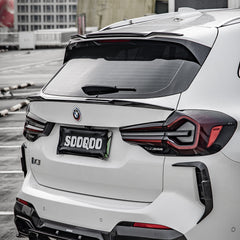 SOOQOO BMW X3 G01 carbon fibre spoiler - rear three-quarter view