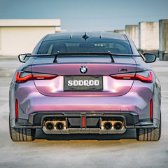 SOOQOO BMW M4 G82 carbon fibre rear diffuser - rear three-quarter view