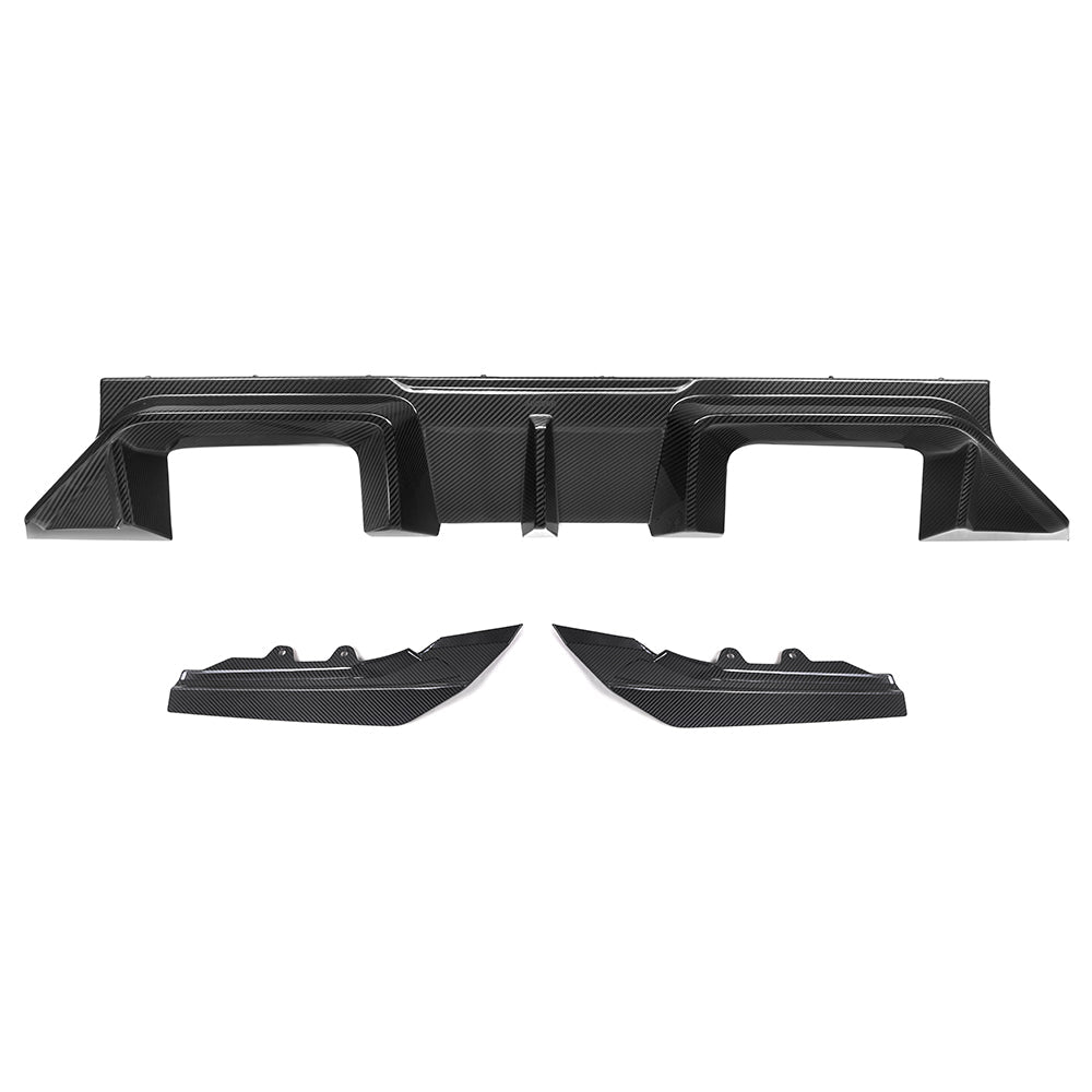 SOOQOO BMW M2 G87 carbon fibre rear diffuser - front three-quarter view