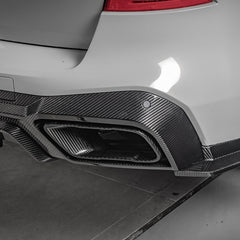SOOQOO BMW X5 G05 carbon fibre exhaust tips - rear three-quarter view
