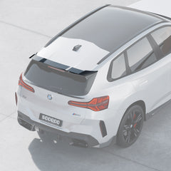 SOOQOO BMW X3 G45 carbon fibre spoiler - close-up of carbon fibre weave detail