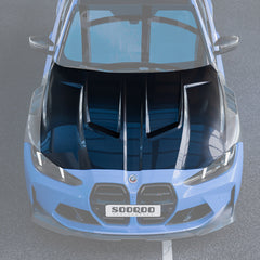 SOOQOO BMW M3 G80 carbon fibre hood - rear three-quarter view