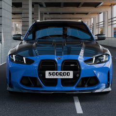 SOOQOO BMW M3 G80 carbon fibre hood - close-up of carbon fibre weave detail