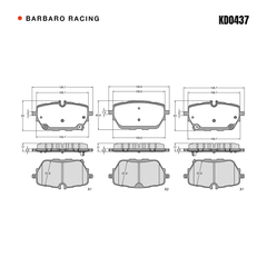 Barbaro Racing KD0437 brake pad shape drawing - 126.7 x 63 x 17 mm