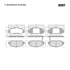 Barbaro Racing KD1017 brake pad shape drawing - 148.8 x 60.9 x 16 mm