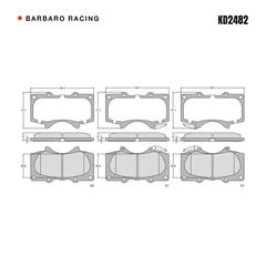 Barbaro Racing KD2482 brake pad shape drawing - 134.7 x 77.1 x 17 mm