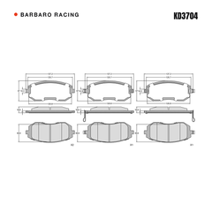 Barbaro Racing KD3704 brake pad shape drawing - 137.2 x 57 x 16.8 mm