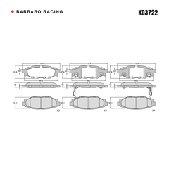 Barbaro Racing KD3722 brake pad shape drawing - 110.4 x 37.6 x 13 mm