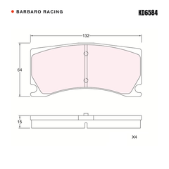 Barbaro Racing KD6584 brake pad shape drawing - 132 x 64 x 15 mm