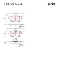 Barbaro Racing KD7003 brake pad shape drawing - 155.7 x 57.8 x 17.7 mm