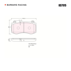 Barbaro Racing KD7015 brake pad shape drawing - 141.8 x 80.3 x 16.3 mm