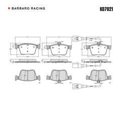 Barbaro Racing KD7021 brake pad shape drawing - 123.1 x 61.4 x 15.5 mm