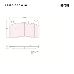 Barbaro Racing KD7084 brake pad shape drawing - 131.8 x 77.3 x 16.5 mm