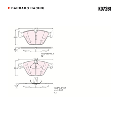 Barbaro Racing KD7261 brake pad shape drawing - 155.3 x 68.2 x 19.3 mm