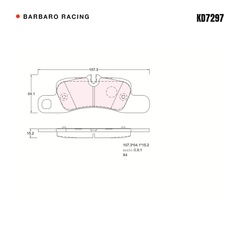 Barbaro Racing KD7297 brake pad shape drawing - 187.3 x 64.1 x 15.2 mm