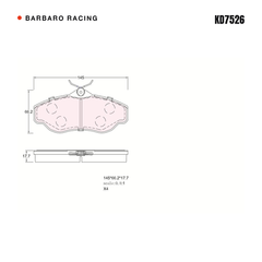 Barbaro Racing KD7526 brake pad shape drawing - 145 x 66 x 17.7 mm