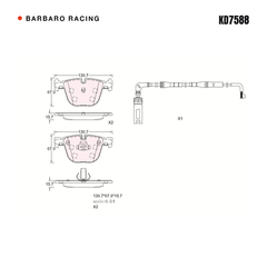 Barbaro Racing KD7588 brake pad shape drawing - 139.7 x 67.9 x 15.7 mm