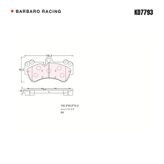 Barbaro Racing KD7793 brake pad shape drawing - 190 x 99.5 x 16.2 mm