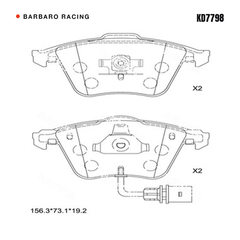 Barbaro Racing KD7798 brake pad shape drawing - 156.3 x 73.1 x 19.2 mm