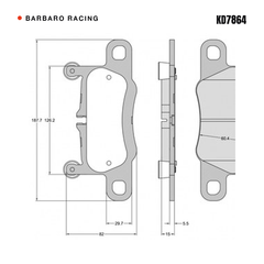 Barbaro Racing KD7864 brake pad shape drawing - 187.7 x 82 x 15 mm