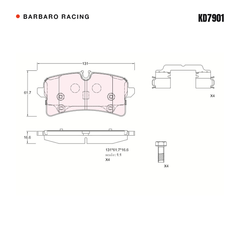 Barbaro Racing KD7901 brake pad shape drawing - 131 x 61.7 x 16.6 mm
