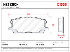 NETZSCH D1005 brake pad drawing, 16.9 mm thick