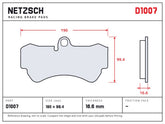NETZSCH D1007 brake pad drawing, 16.6 mm thick