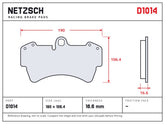 NETZSCH D1014 brake pad drawing, 16.6 mm thick