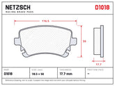 NETZSCH D1018 brake pad drawing, 17.7 mm thick